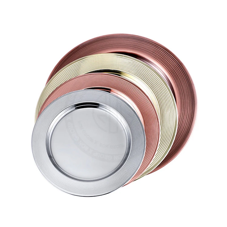 European flat restaurant tray dinnerware stainless steel serving dishes for wedding colored round charger plate wholesale
