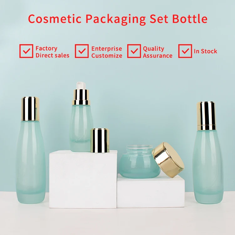 Producer 50g40ml100ml120ml hot sale cosmetic packaging cosmetic set lotion toner serum glass jar skincare packaging set supplier