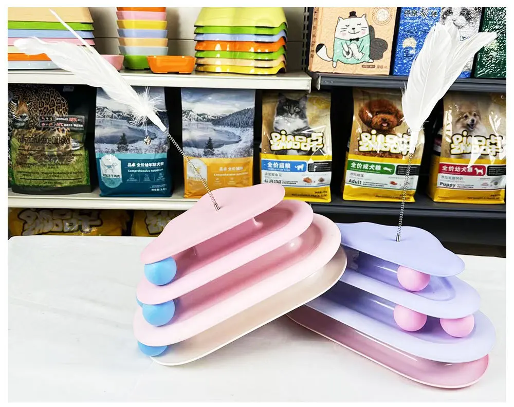 Cat Toy Cloud Three Layer Cat Turntable with Spring Bell Feather Toy Cat Tease Supplies supplier