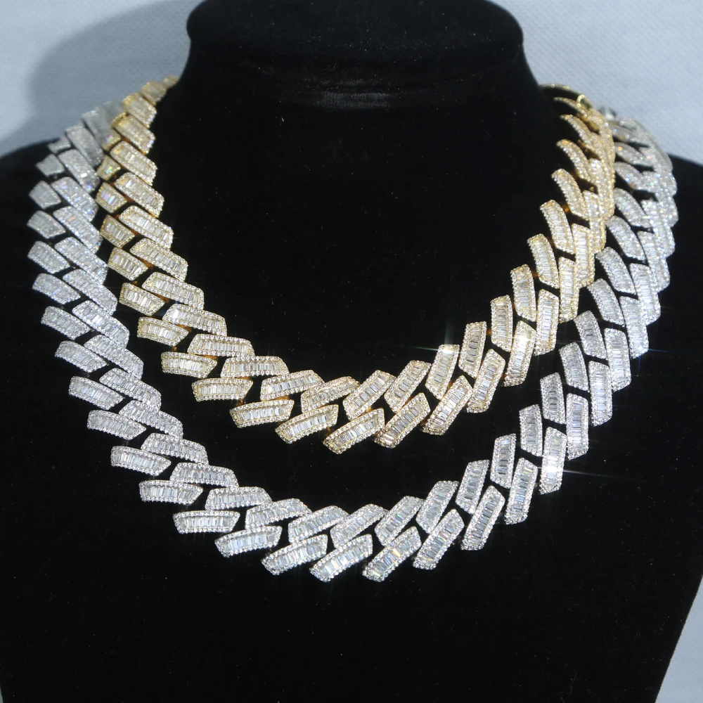 Iced Out Bling 19mm CZ Cuban Link Chain Necklace Silver Plated