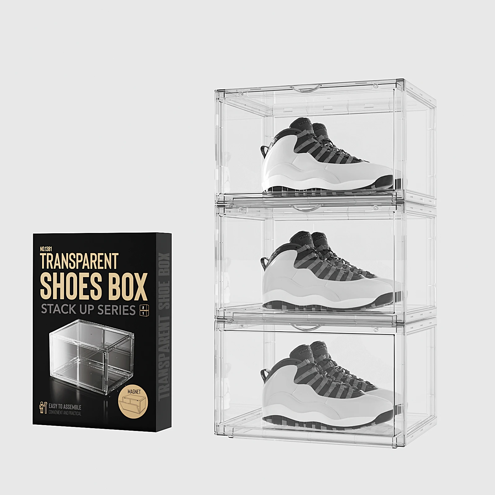 Shoe Box Transparent Clear Sneakers AJ Basketball Shoes Display Box  High-tops Boots Organizer Shoe box Combination Shoes Cabinet