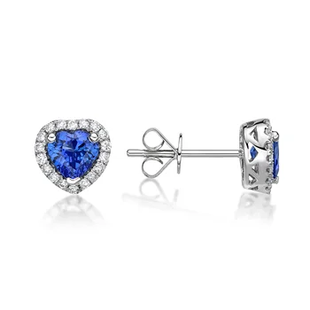 Minimalist Silver Jewelry White Gold Plated Halo Style Tiny 4.5mm Tanzanite Heart Stud Earrings