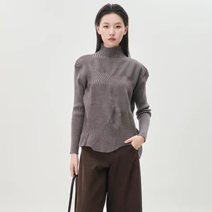 2025 New Women's Fashion Tops Winter High Collar Bottoming Shirt Irregular Pleated Sweater Solid Color Tops