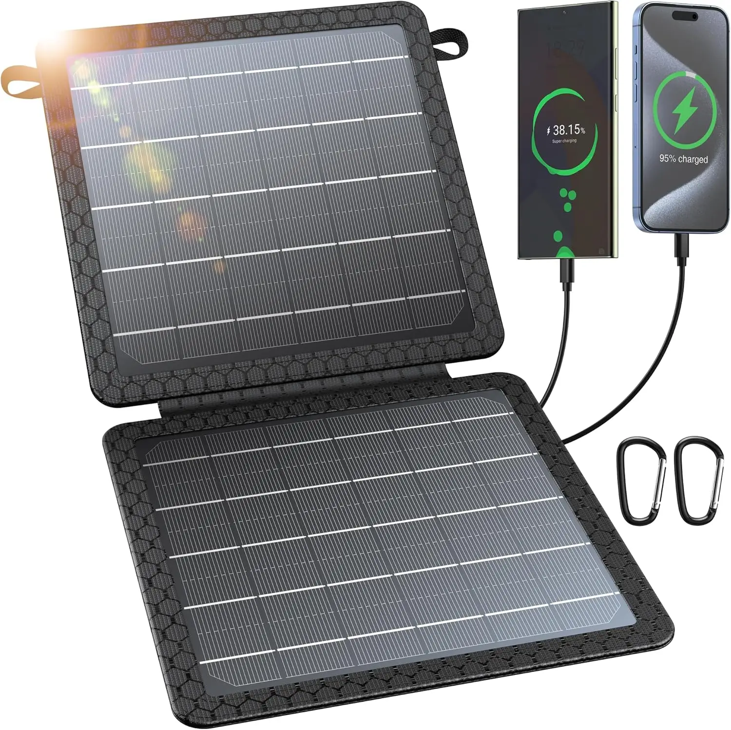 10W High Efficiency Monocrystalline Silicon Portable Solar Charger (5V/2A Max) Small Foldable Solar Panel USB-A/USB-C Outputs