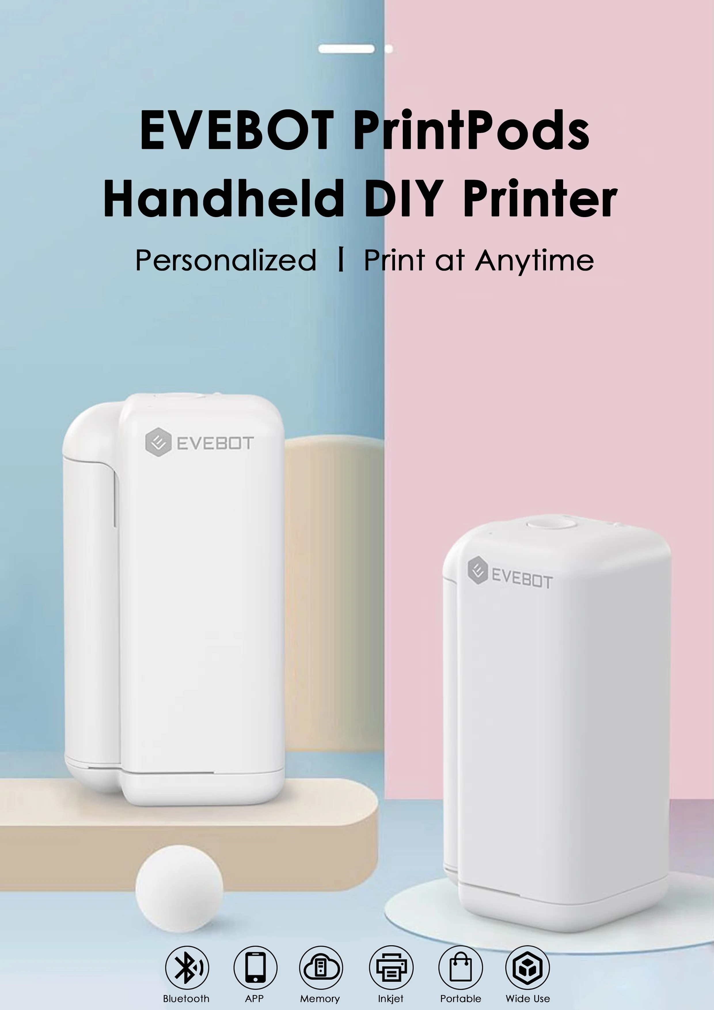 EVEBOT PrintPods Mini Handheld Pocket Inkjet Printer for Water