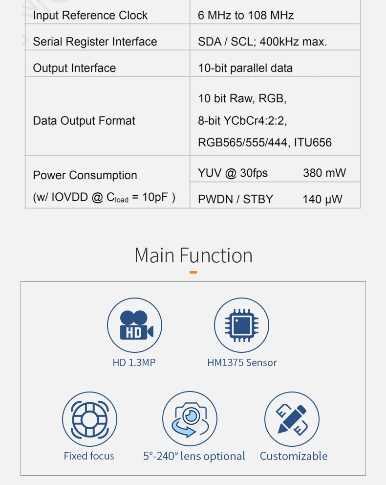 DGZX 1.3MP DVP HD 720P RAW YUV 30fps Camera Module插图3