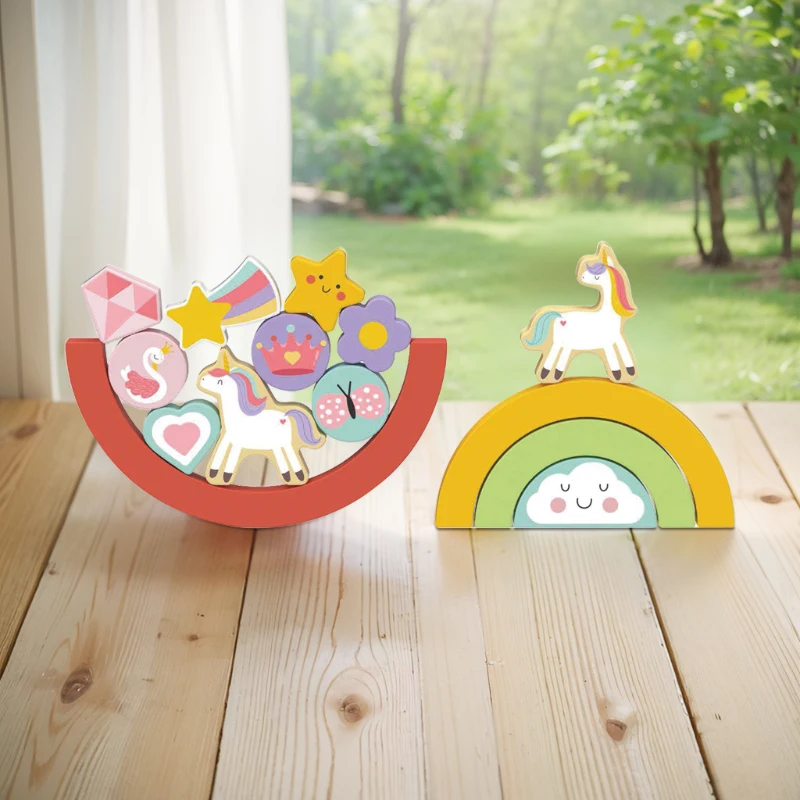 2 in 1 Unicorn Balance Game Puzzle Set Shapes Sorter Matching Game Pink Activity Board Toy for Kids
