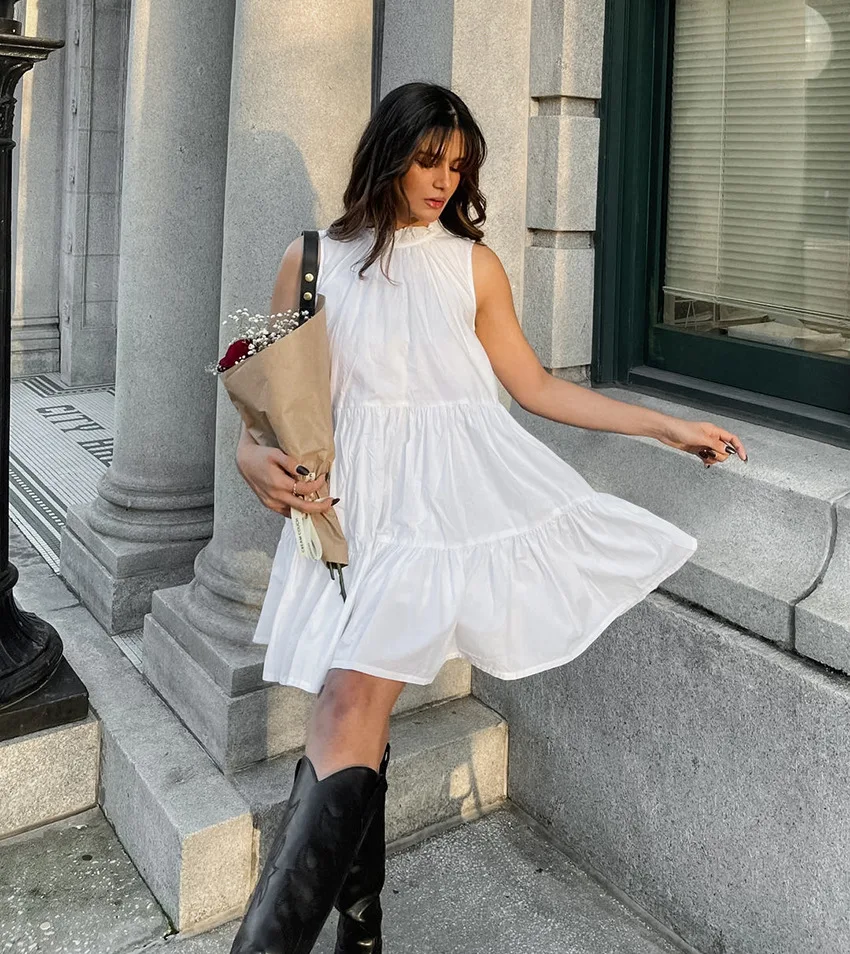 Shop Cute Elegant White Sleeveless Dress for Summer 2025