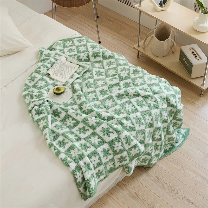 product new arrival jacquard knitted throw blanket small  flowers home decoration for sofa for living room  lt-62