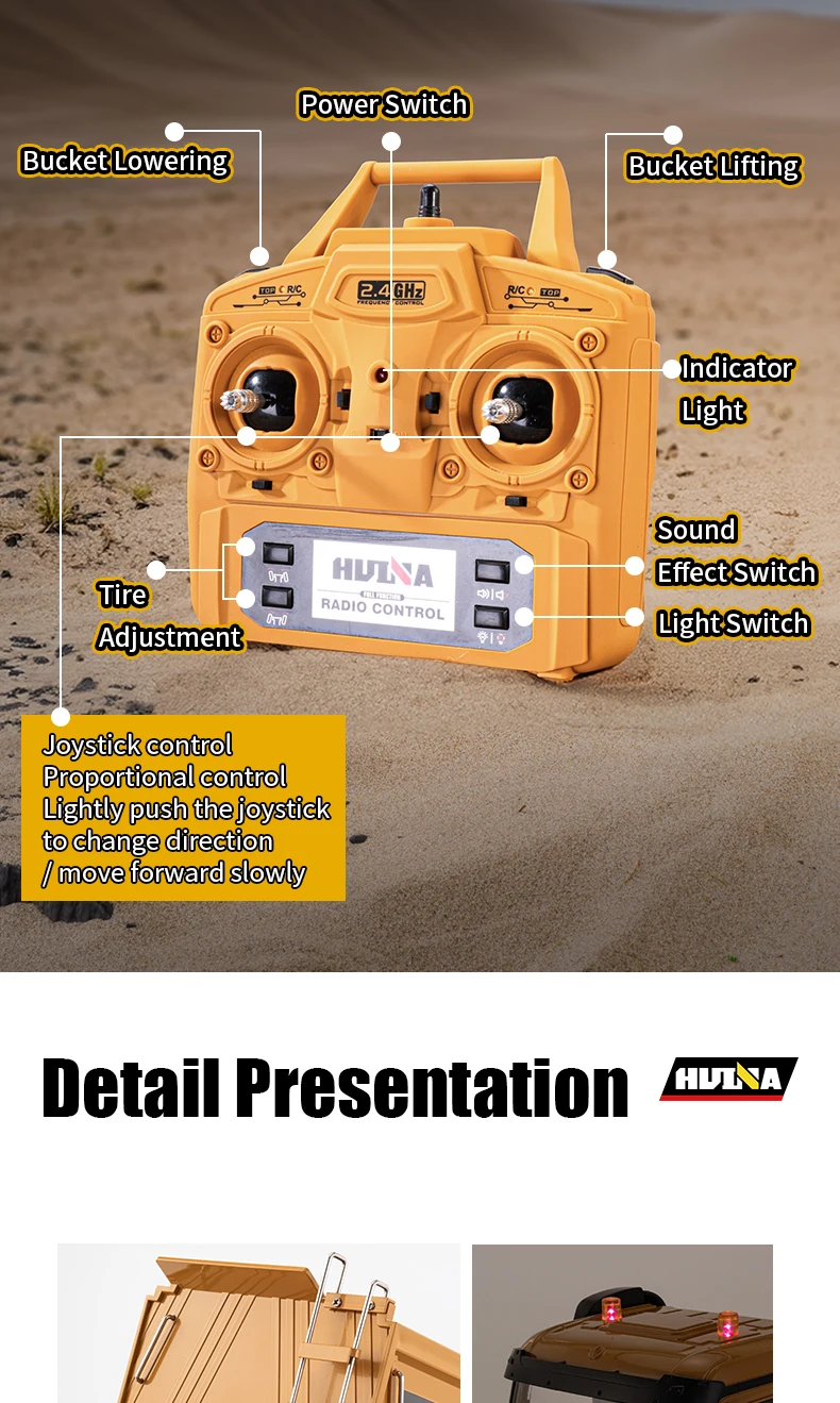 HUINA 1536 RC Car 8-Wheels Heavy-Duty Vehicle 1/14 Large Dump Truck Alloy Engineering Truck Cargo Remote Control Toys Model