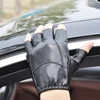 Black lambskin fingerless men leather gloves