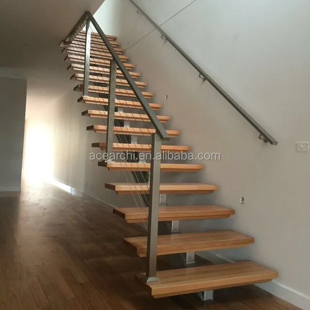 Walnut Slab Wood Stairs Floating and Straight Stairs with American Red Oak Tread for House