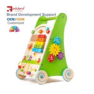 Solid Wood Multifunctional Baby Walker for 2-4 Years New Educational Toddler Trolley Toy