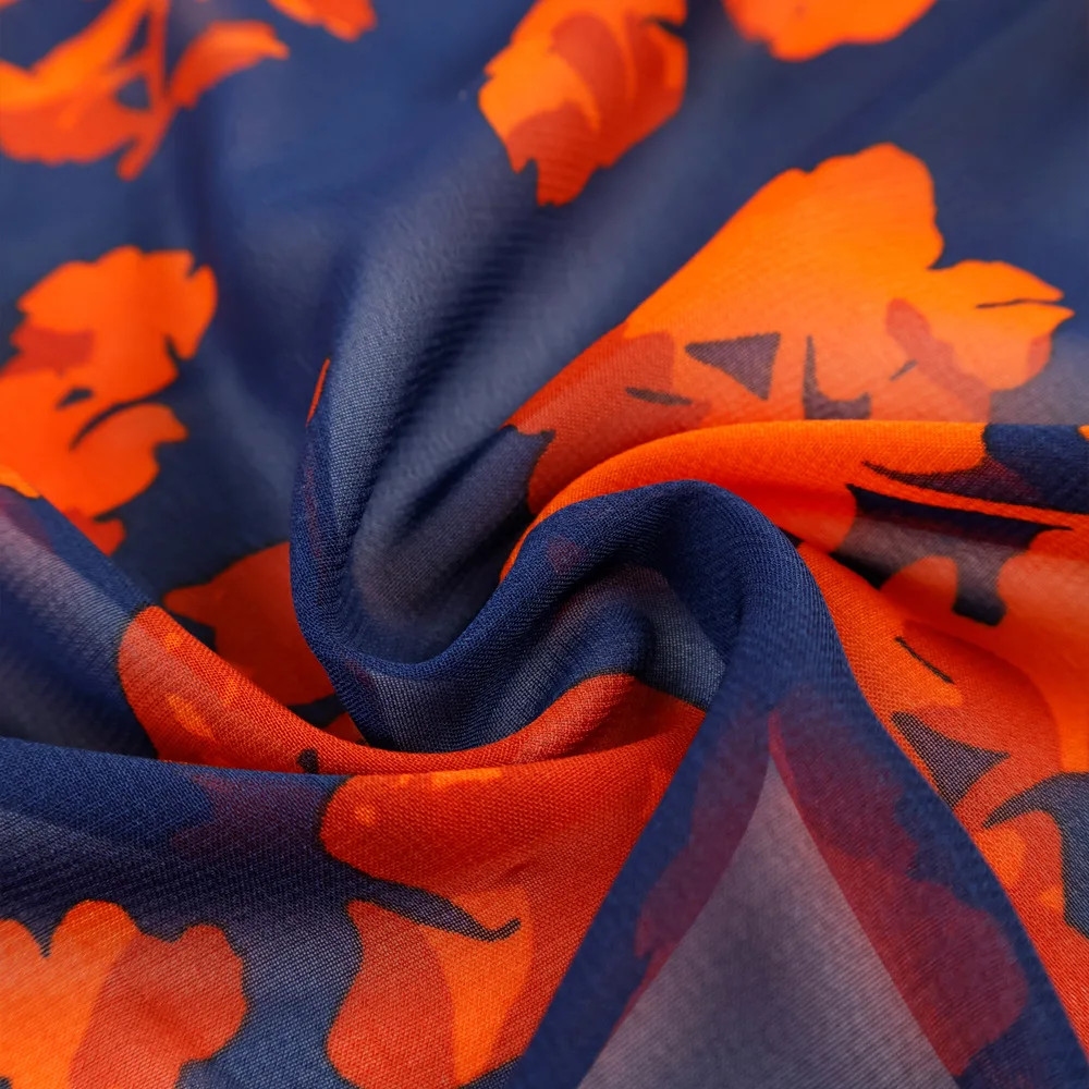 F Brand Spring Summer Casual Chiffon Fabric Semi-Transparent Navy