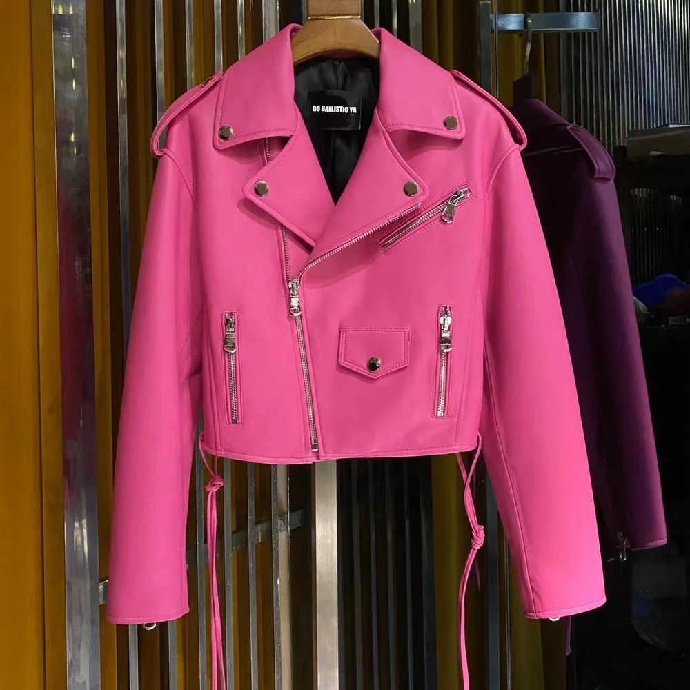 2023 Autumn New Genuine Leather Cropped Jacket Women Hot