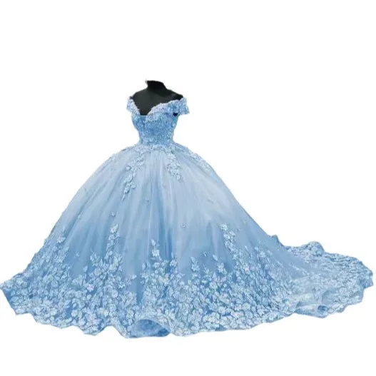 SWS291 Navy Blue Off the Shoulder Mexican Lace Beads Vestidos De 15 Anos  Princess Sweet 16 Birthday Ball Gown Quinceanera Dress