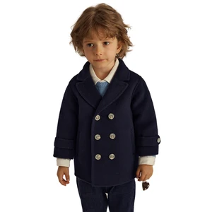 Custom Double-Breasted Winter Jacket for Boys Black Woolen Formal Coat England Classical Outwear for Toddlers