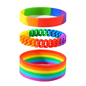 Fashion Cheap Men's Wristband Multi Color Rainbow Silicone Bracelet For Women Men Braided Chain Link Wristband