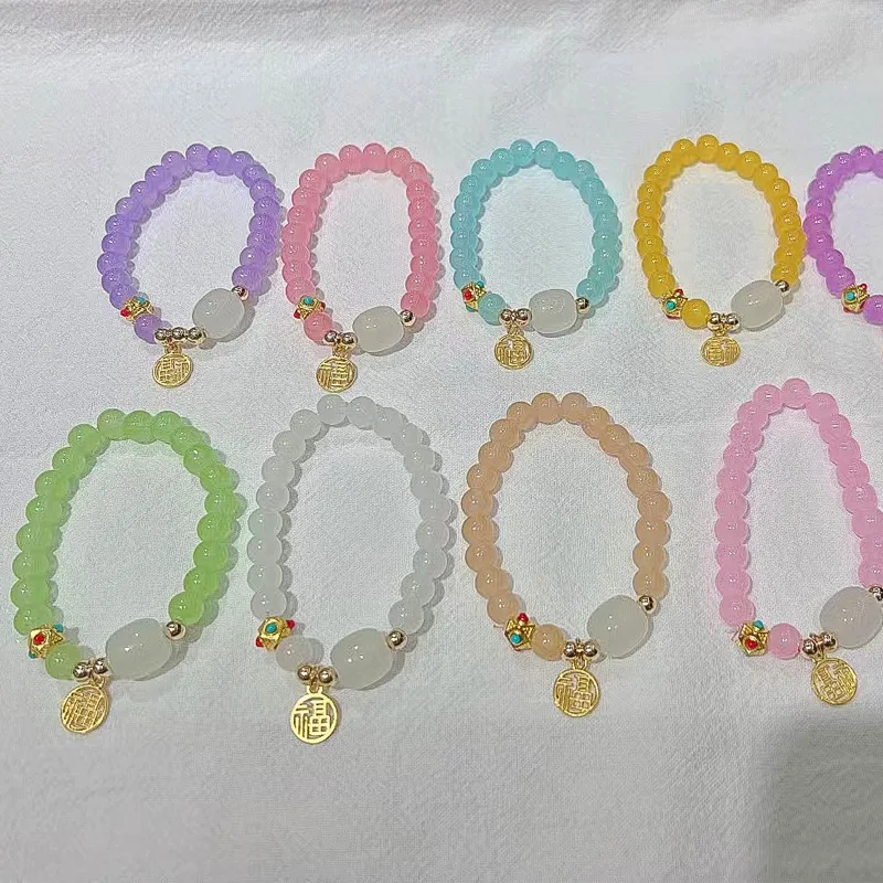 Custom logo Charm Glass Stone Beaded Bracelets Chinese Style Fashion Charm Gemstone Bracelets Premium Souvenir Gifts