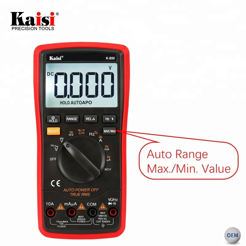 Kaisi 890 phone repair fully protected large LCD display auto range digital multimeter
