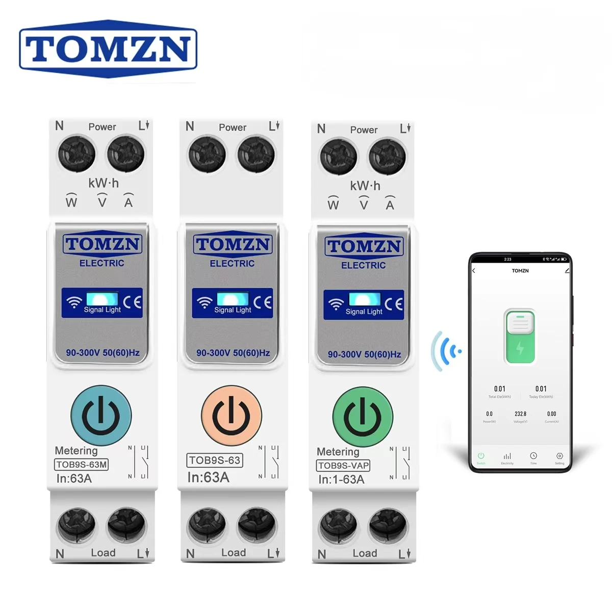 63A TOMZN 1P+N WIFI Smart Switch Energy Meter Kwh Metering Monitoring Circuit Breaker Timer Relay MCB TUYA Smartlife