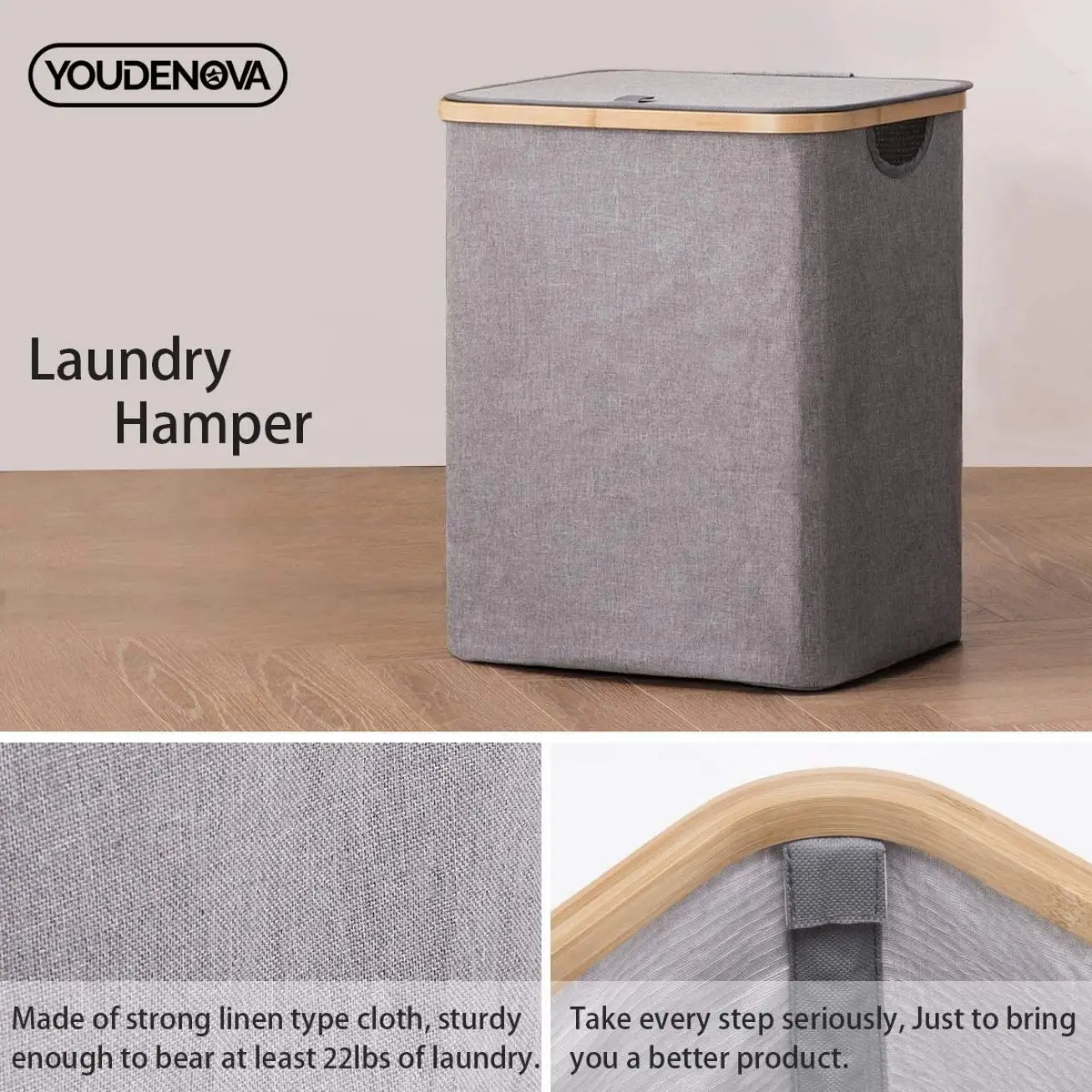 66l Smell Proof Bamboo Laundry Basket Clothing Hampers With Lid