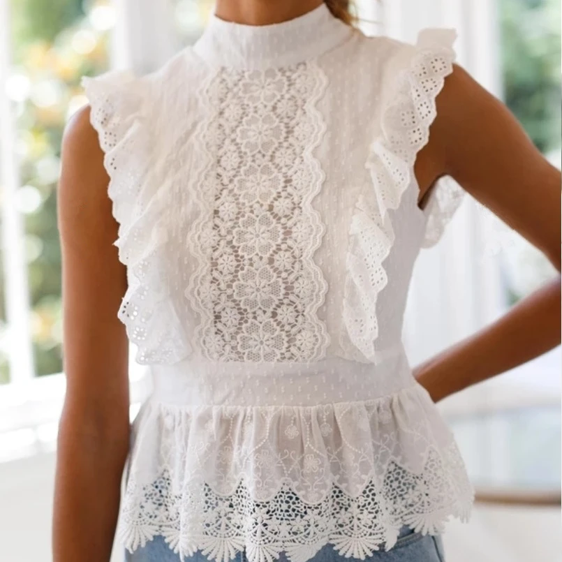 white lace ruffle top
