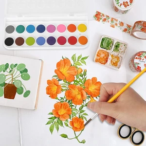 Children's Watercolor Paints,watercolor Cakes with Travel Watercolor Brush Solid 16 Color Painting.
