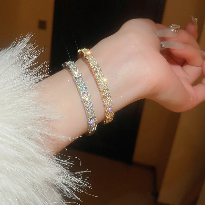 Elegant Zircon Copper Flower Bracelets for Women