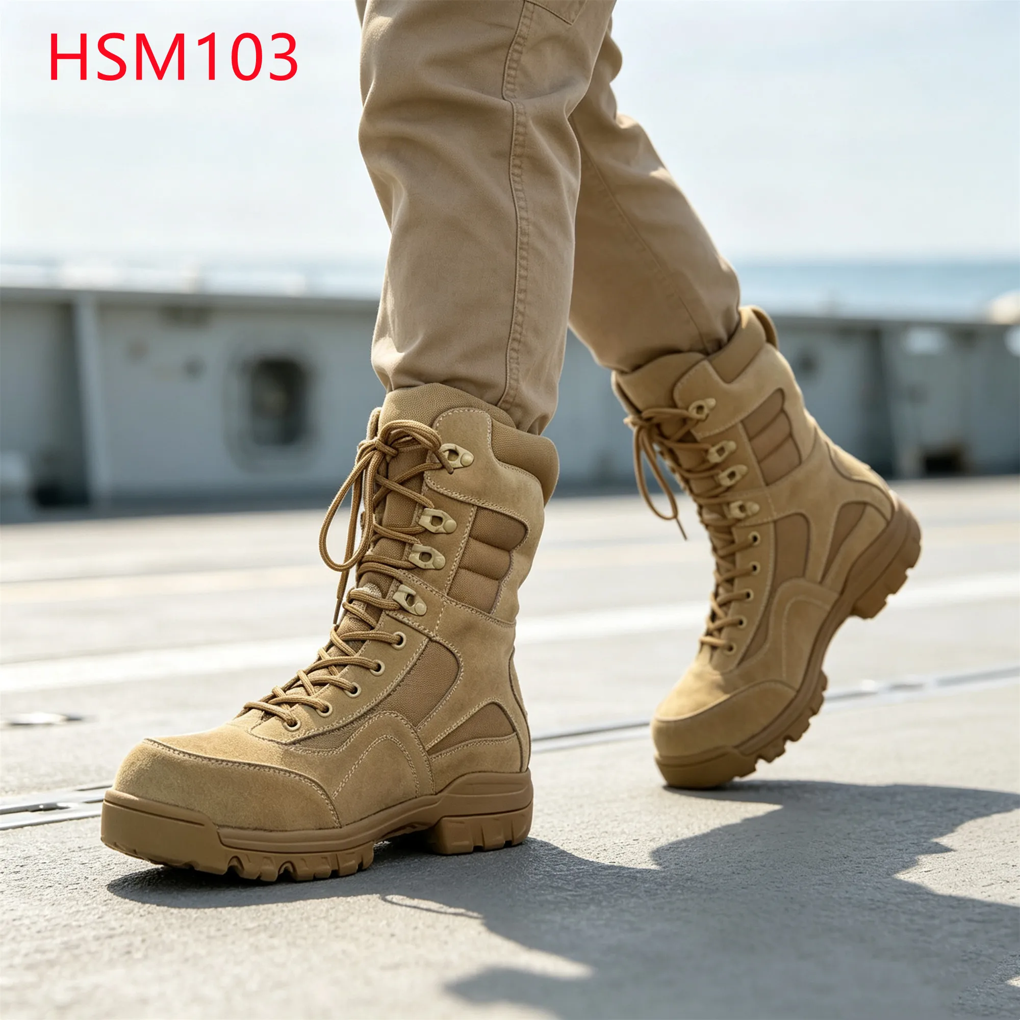 LXG,Patrol Duty Sand/black Color Hua Singh Security Fighting Boots Absorb Impact EVA+rubber Outsole Leather Desert Boots HSM103