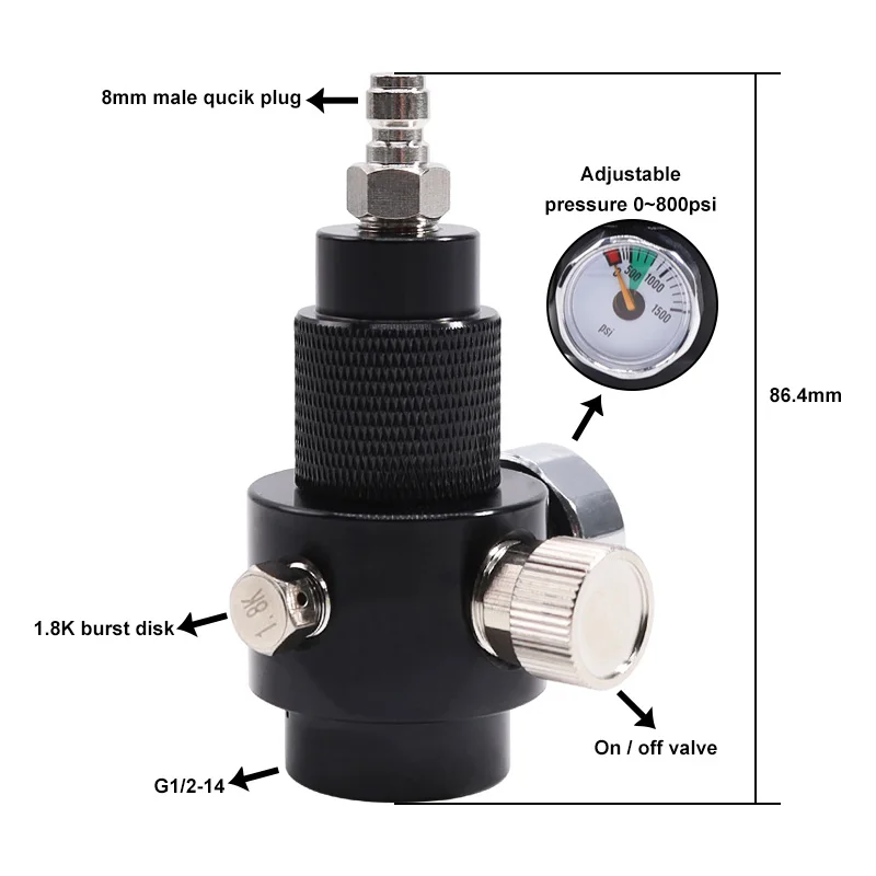 Black Hpat Paintball Air Adapter Inline Air Adapter With On And Off Valve Metal 