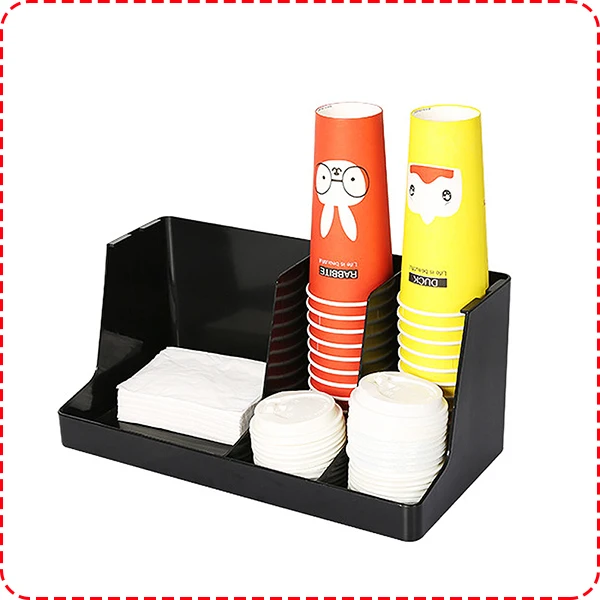 Restaurant Drink Self-Service Plastic Coffee Station Organizer Bar Countertop Paper Cup and Lid Dispenser Holder supplier