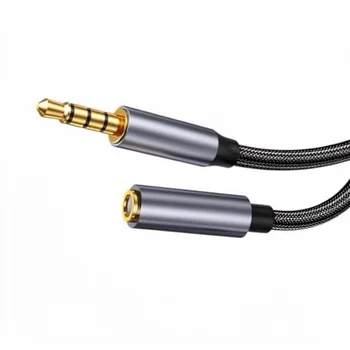 MSL FORCE Braided Earphone Extension Cable 3.5mm 4-Pole Stereo Mini Plug Compatible Microphoned Multi-Shielded 24K Gold-Plated