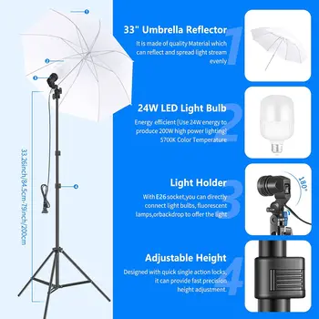 NEEWER 2.6x3M / 8.5x10FT Backdrop Stands  5700K 800W Equivalent 24W LED Umbrella Softbox Photography Lighting Kit With Backdrops detail image
