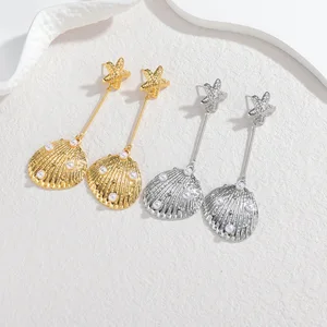 Starfish Earrings for Women 18K Gold Plated Stainless Steel Ins Fashion Light Luxury Tarnish Proof Statement Earrings