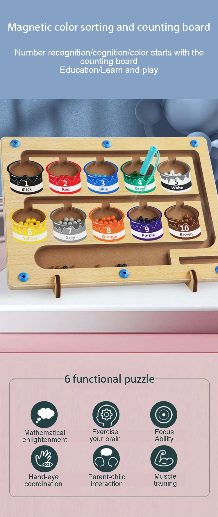 Kids Fine Motor Skills Learning Toy,Magnetic Color And Number Maze ...
