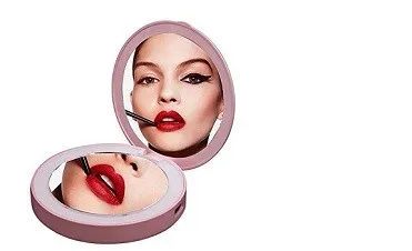 
 Компактное и дорожное зеркало для макияжа с подсветкой, светодиодное зеркало для туалетного столика с портативным резервным зарядным устройством, идеальный подарок для женщин (розовый)  