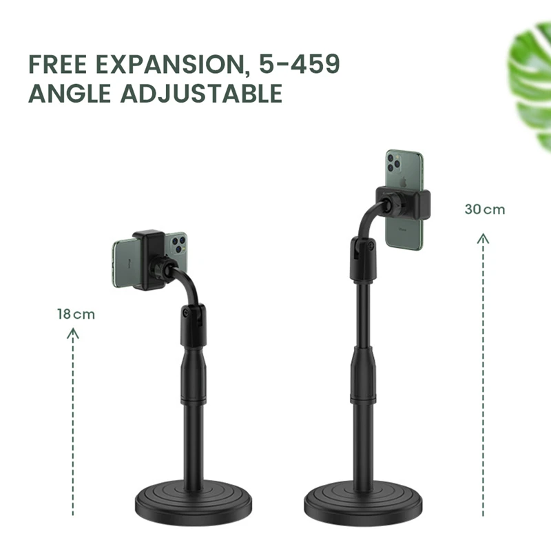 2 in 1 Mobile Phone Holder Tablet Stand Desk 360 Rotate for Desktop Live Streaming Overhead Shoot Video Round Base