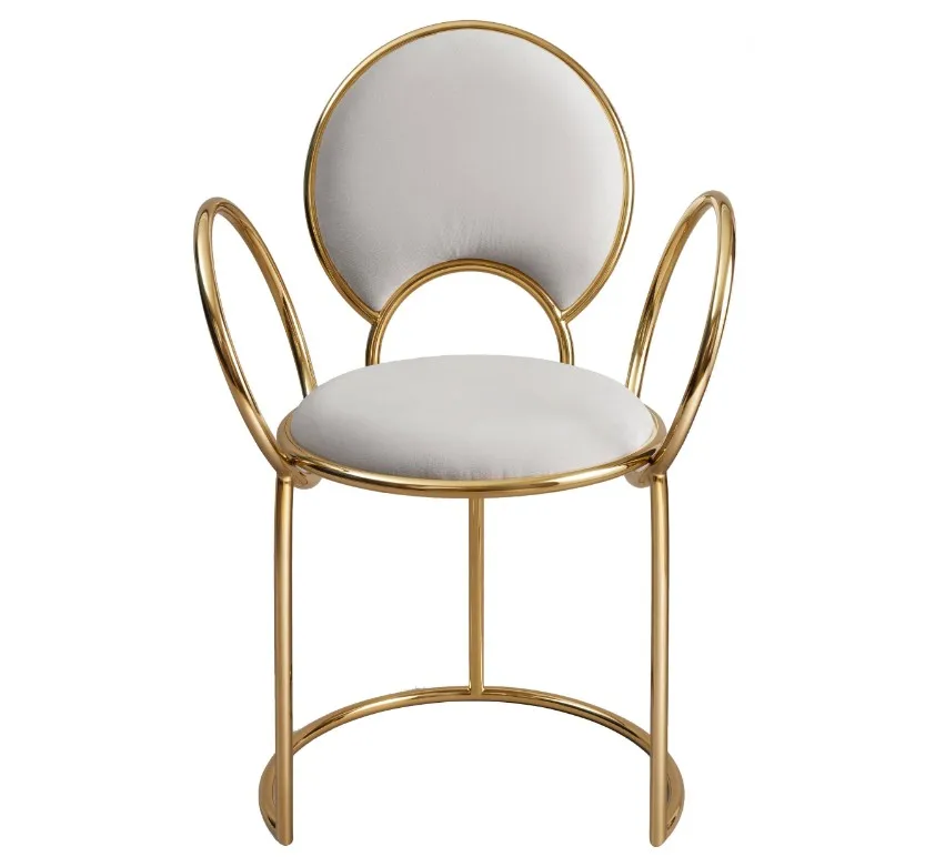 Unique Design Delicate Loop Armrests Accent Chair Brass Finish Stainless Steel Dining Chair for Living Room Dining Room