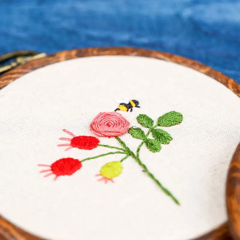 Kit Broderie Débutant - 3 Modèles Abeille Fleur Pré-imprimés + Tambour, Fils, Aiguilles - Activité Manuelle Détente Pour Adultes - 6