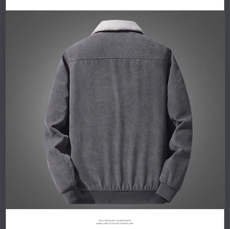 Corduroy Lamb Wool Bomber Jacket Men's Winter Loose Fleece Lined Thickened Casual Turn-Down Collar Streetwear Outerwear factory