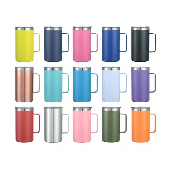 Reusable 24oz Coffee Mug  Double Wall Vacuum Stainless Steel Mug with Handle BPA-Free and  Vacuum Insulated Coated Mug with Lid