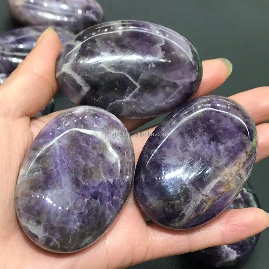 批发高品质水晶石抛光梦幻紫水晶棕榈石用于治疗