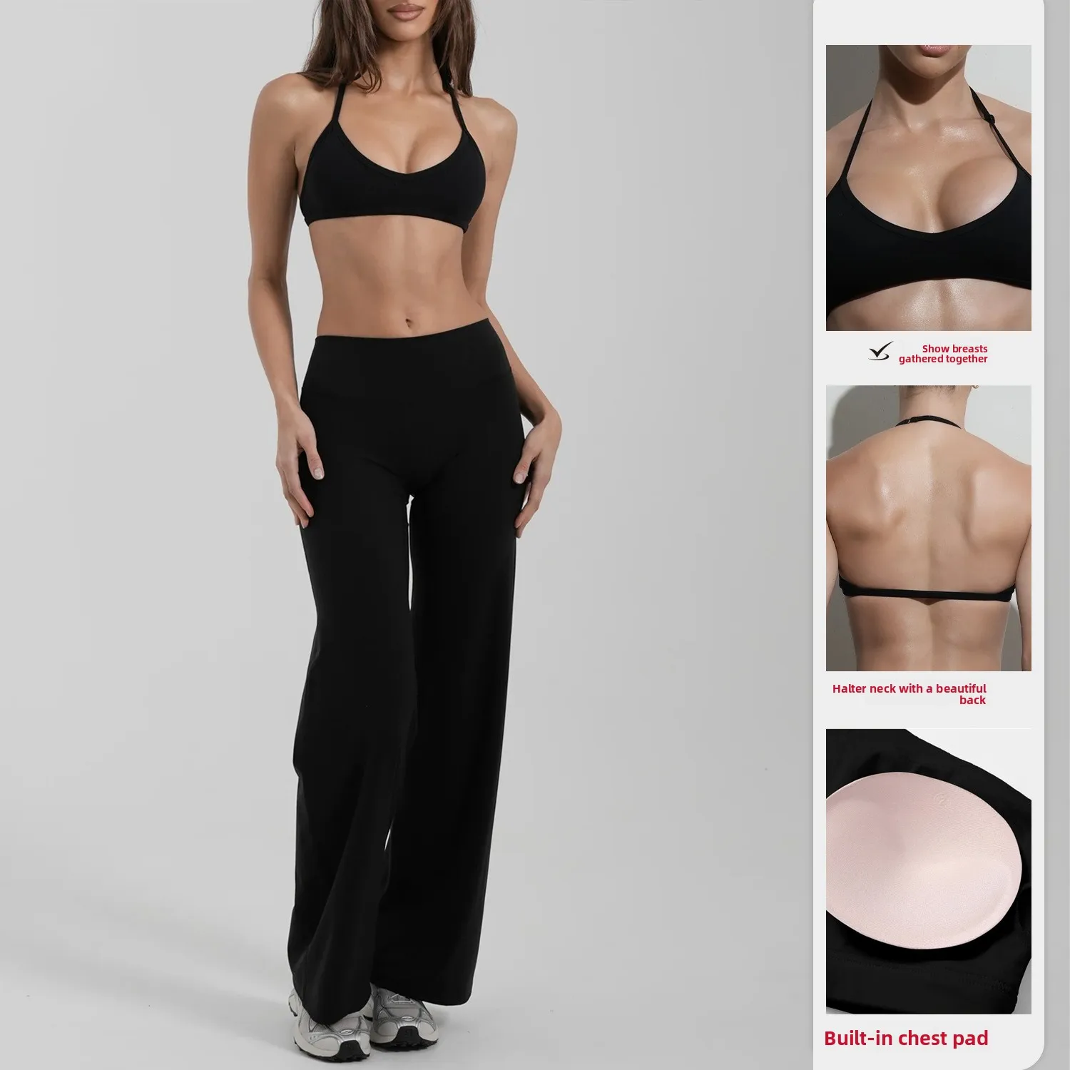 Halter Neck Bust-enhancing Push-up Bra Yoga Set Fitness Sports Pants Quick-dry Two-piece preview