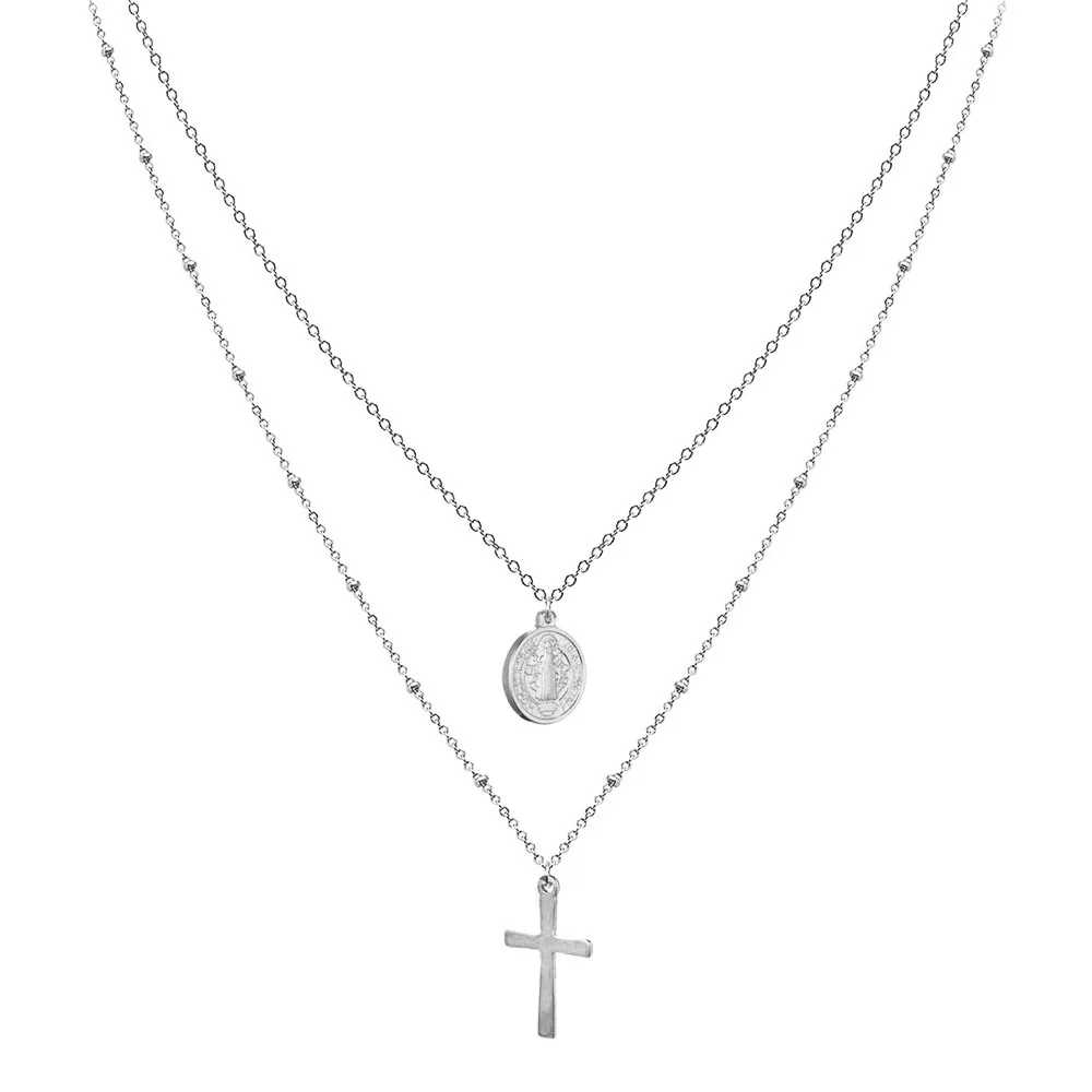 Wholesale Religious Jewelry Gold Plated Multi Layered Necklace Dainty Stainless Steel Jesus