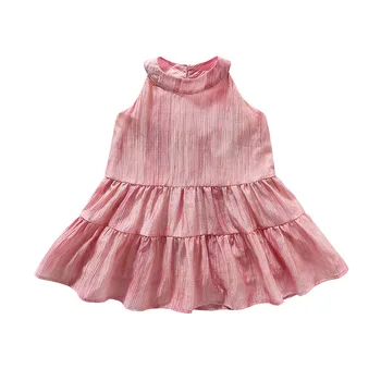 2025 Girls' New Fashionable Princess Dress Halter Neck Summer Outfit Solid Pattern Plain Dyed Pink Sweet Skirt