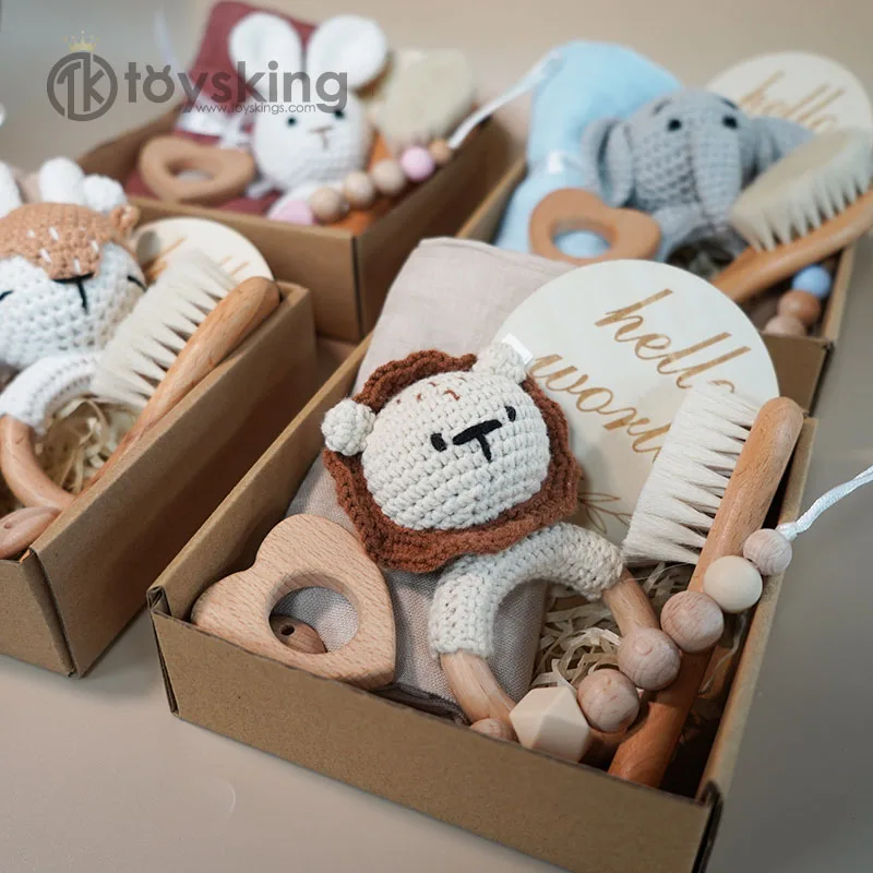 Hot Sale New Diy Baby Gift Shower Set Milestone Cards Muslin Comforter Blanket Towel Rattle Teething Toy Bathing