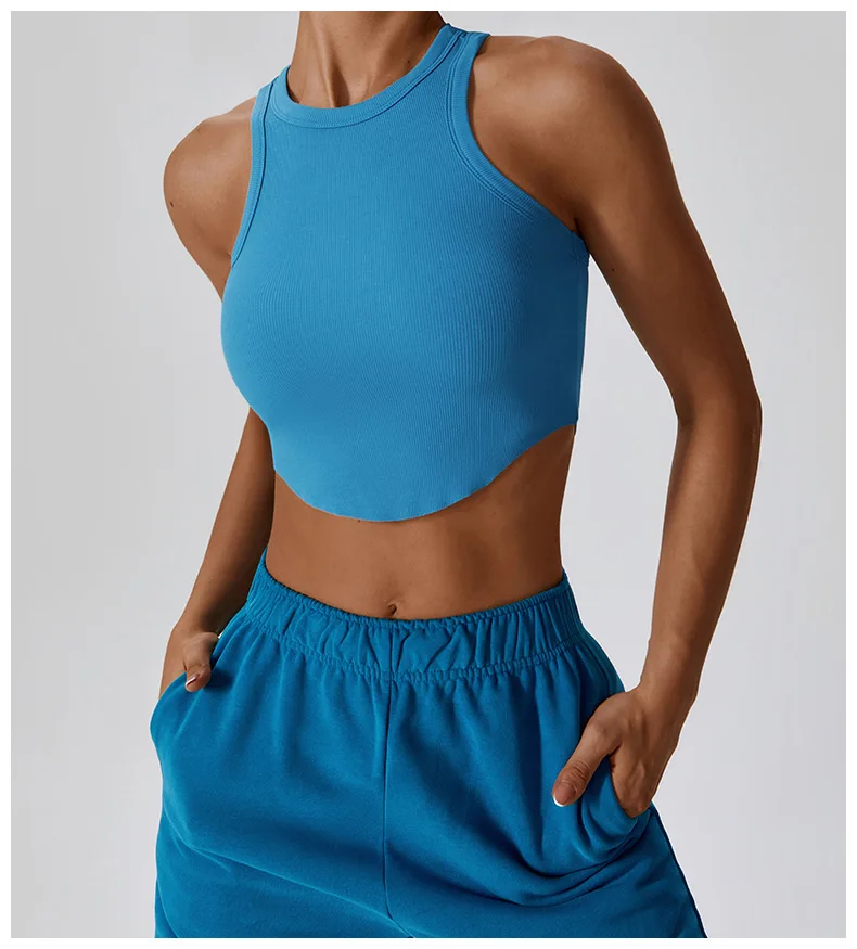 Slim Fit Racer Back Casual Active Tank Tops Running Shirts Sexy Girls Street Wear Sleeveless Athletic Dancing Ribbed Crop Tops