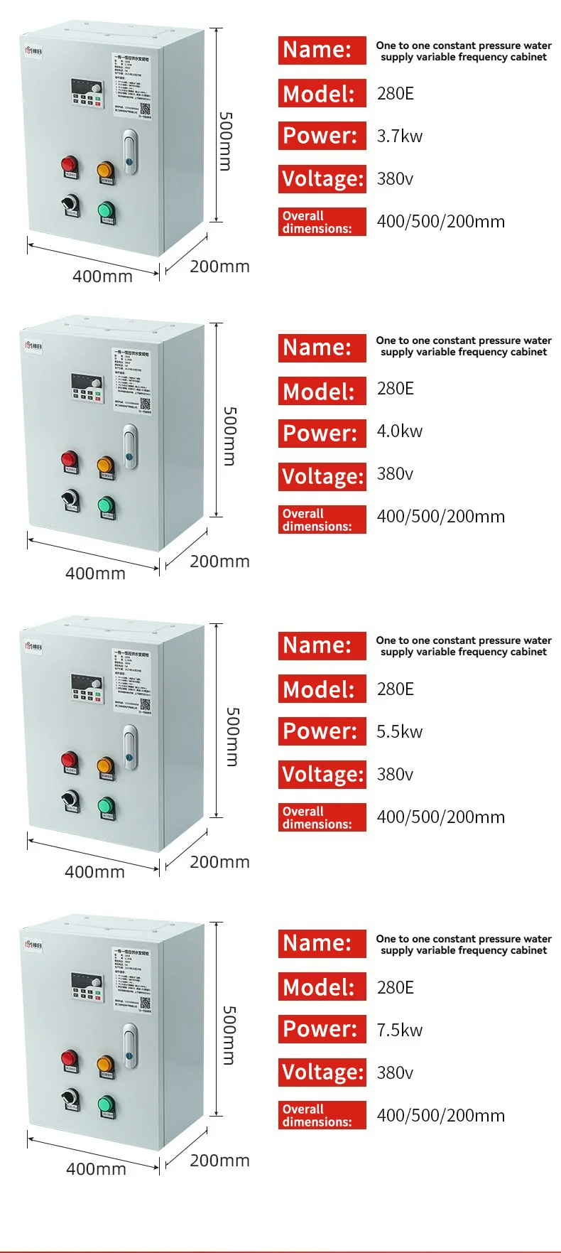 790 One Drag Inverter 1.5KW-22KW Variable Frequency VFD Single Phase Cabinet 220V/380V Constant Pressure Water Supply Motor
