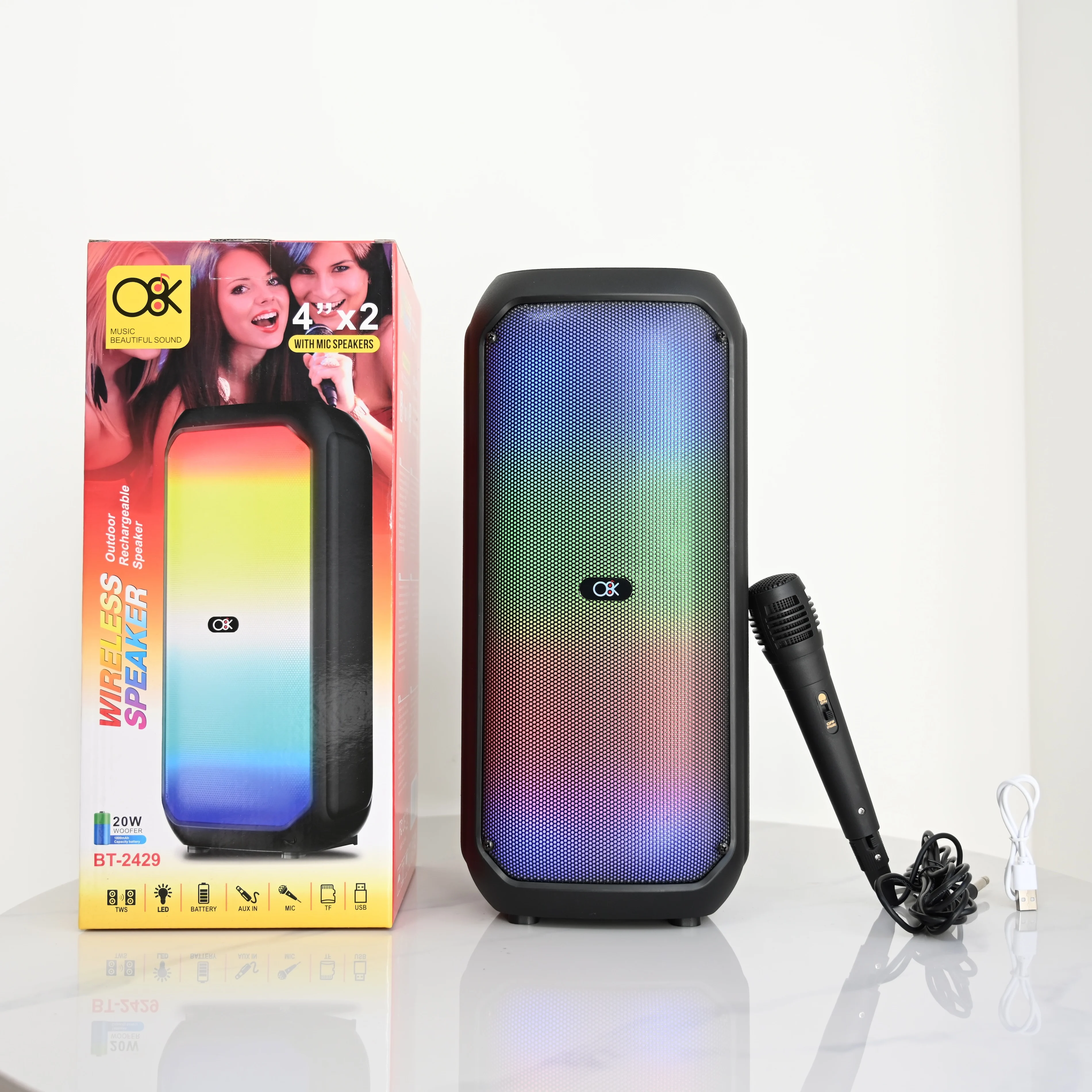 BT-2429 Portable Wireless Speaker RGB LED Lighting Microphone